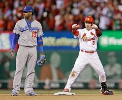 Cardinals Right Fielder Carlos Beltran Reacts After His Run Scoring Hit During The Third Inning Los Angeles Dodgers Short Cardinals Dodgers Cardinals Baseball