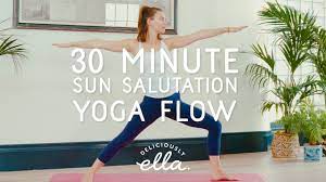 Sun salutations are one of the best ways to energize the body, sharpen the mind, and start the day with intention and gratitude. 30 Minute Sun Salutation Flow Deliciously Ella Yoga Youtube