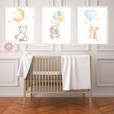 Boho Elephant Mouse Cat Nursery Wall Art Print Balloons Stars Moon Ethereal Baby Girl Boy Gender Neutral Whimsical Zoo Animal Printable Decor Elephant Baby Rooms Baby Girl Nursery Wall Art Nursery