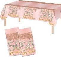 Pacote com 2 toalhas de mesa de 50 anos rosa ouro rosa 50º aniversário capa  de mesa feliz 50º aniversário decorações para mulheres plástico ...