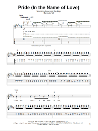 Pride In The Name Of Love Sheet Music U2 Guitar Tab Single Guitar