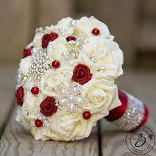Vintage bridal brooch bouquets, brooch bouquets, & silk bouquets. Ruby Red And Ivory Brooch Wedding Bouquet With Brooches And Jewels On Rose Small Wedding Bouquets Red Wedding Theme Bridal Brooch Bouquet