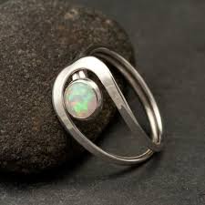 Opal Ring Silver Opal Ring White Opal Ring Opal Gemstone Ring Sterling Silver Stone Ring Handmade Sterling Silver Jewelry Sterling Silver Stone Rings Silver Opal Ring Silver Rings