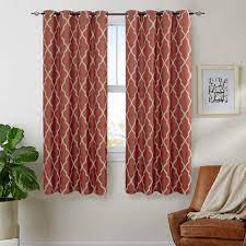 Amazon Com Jinchan Moroccan Printed Curtains For Bedroom Living Room Linen Textured Thermal Insulated Curtains Grommet Window Drapes 45 Inch 2 Panels Coral Home Kitchen