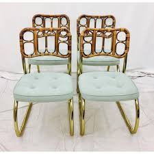 Vintage Bamboo Rattan Cantilever Chairs Set Of 4 Image 3 Of 11 Chair Set Dining Table Chairs Chair