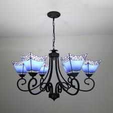 Exclusively designed and made to your specifications. Dining Room Craftsman Pendant Lamp Stained Glass 6 Lights Mediterranean Style Dark Blue Sky Blue Chandelier Beautifulhalo Com