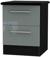 Additionally, this bedside cabinet is easy to clean with damp cloth. Knightsbridge 2 Drawer Bedside Cabinet High Gloss Grey And Black Cfs Furniture Uk