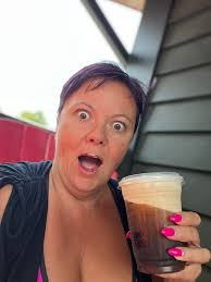 Nutcracker drink: red velvet cold brew with cookie dough foam