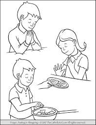 Give more lenten activities with printables. Lent Children Pray Fast Almsgiving Coloring Page