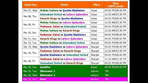 Psl 2018 Pakistan Super League Schedule Best Time Table