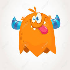 Cute Orange Horned Cartoon Monster Funny Flying Monster Showing Cartoon Monsters Vector Illustration Character Character Illustration Sketches
