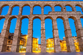 Segovia Aqueduct Cityscape in Spain Before Sunrise: Free Image