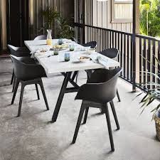 Marble Inlay Table 6 Black Pod Chairs Early Settler Pod Chair Marble Inlay Outdoor