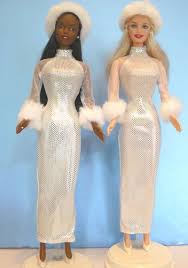 Barbie Lot Of 2 Dolls In Silver Shimmer White Fur Holiday Gowns Aa Black Gowns Of Elegance Gowns White Fur