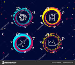 Set Light Bulb Smartphone Sms Interview Icons Line Chart