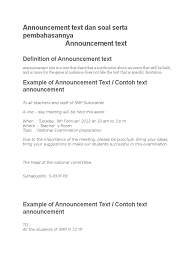 Maybe you would like to learn more about one of these? Contoh Soal Announcement Essay Dan Jawabannya