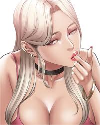 dr stein (pixiv), mia (smoking hypnosis), smoking hypnosis, highres,  bimbofication, bracelet, breasts, cleavage, ear piercing, jewelry, lips,  looking at viewer, nail (hardware), necklace, piercing, pink tank top, tank  top, upper body -