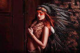 Osiyo, being the last cherokee of my family, besides my younger sister, i learn most of our cherokee culture on my own. Hd Wallpaper Face Paint Native American Clothing Feathers Redhead Women Wallpaper Flare