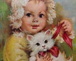Buy Vintage Florence Kroger Framed Litho of Baby in Bonnet Holding Cat,  Vintage Nursery Decor, “baby With Kitten” Kroger Online in India