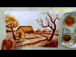 Coffee Painting Village Scenery Simple Easy Painting Youtube Create urban landscapes using coffee. coffee painting village scenery