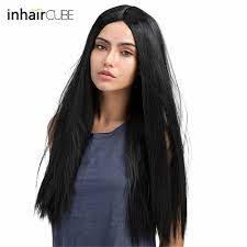 Long wavy human hair blend wigs 18 inches. Inhaircube Wig Natural Black Real Thick Synthetic Long Straight Hair Wigs For Black Women Daily Costume Heat Resistant Fiber Wigs For Women Wig Naturalwig Full Aliexpress