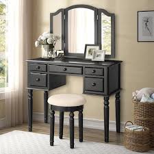 Bradsher Solid Wood Vanity Set With Stool And Mirror In 2020 Vanity Table Set Dressing Table Vanity Bedroom Vanity