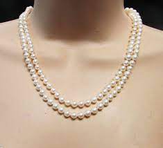 Vintage Estate Mid Century Mikimoto Silver Clasp Double Strand Hand Knotted High Luster White Pink Pearl Necklace