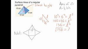 How do you find slant height? Surface Area Of A Pyramid Video Lessons Examples Step By Step Solutions
