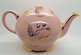 Vintage Sadler Teapot Pink Gold Trim Leaf Floral Motif Red 6 Pink Body 1960 Sadler Tea Pots Pink And Gold Pink Body