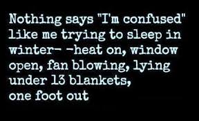 Dopl3r Com Memes Nothing Says Im Confused Like Me Trying To Sleep In Winter Heat On Window Open Fan Blowing Lying Under 13 Blankets One Foot Out