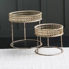 A small round side table is a very functional furniture placed near a chair, recliner or a rocker inside the bedroom, living room, nursery, or outdoors (eg. Rattan Set Of 2 Side Tables Natural Wicker Small And Large Surfaces For Indoors Outdoors Party Drinks Cocktails
