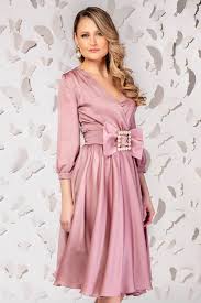 Lightpink Dress Elegant Midi Cloche From Satin Buckle Accessory