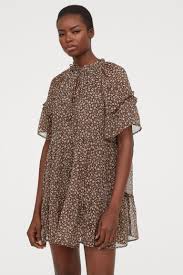 Short Chiffon Dress Brown Floral Ladies H M Ca Chiffon Dress Short Chiffon Dress Short Dresses