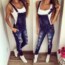 Women Girls Denim Bib Pants Overalls Suspender Trousers Jeans Jumpsuit Romper Jean Overall Outfits Fashion Denim Women
