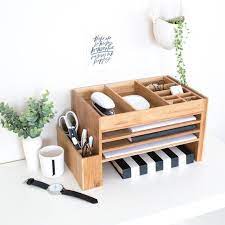 Wood Office Desk Organiser Accessories Bamboo Office Supplies Storage Caddy Docking Station Desk Tidy Desk Accessories Office Small Storage Boxes Cute Desk Accessories