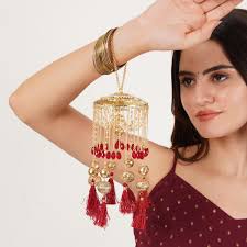 Chandelier Kaleere With Pink/red Stones & Tassels