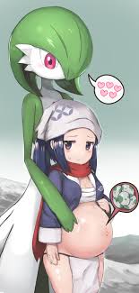 Rule 34 - 1860 (ichi) Absurdres Akari (pokemon) Black Hair Blush Breasts  Chest Sarashi Cleavage Cross Section Egg Gardevoir Head Scarf Heart Highres  Hug Hug From Behind Navel Pelvic Curtain Pokemon Pokemon (