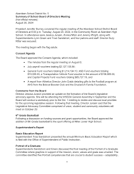 1 Aberdeen School District No. 5 Summary of School Board of Directors  Meeting (Not official minutes) August 20, 2024 President J