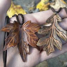 Leather Leaf Pendants Handmade By Folkofthewood Leather Quiver Oak Leaf Necklace Leather Leaf