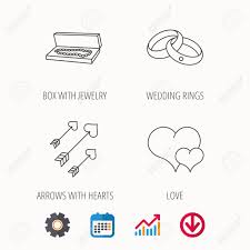 Love Heart Jewelry And Wedding Rings Icons Arrows With Hearts
