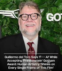 Guillermo del Toro accepting the Vanguard Tribute Award for FRANKENSTEIN at  the Gotham Awards.