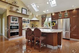 luxury kitchen with redwood cabinetry