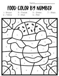 free printable color by number food preschool worksheets