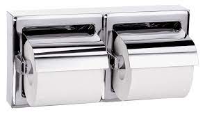 The paper holder's post is constructed from zinc, while the arm is made from brass, so clean only with a soft damp cloth, and do not use commercial or abrasive cleaners. Bradley Toilet Tissue Dispenser Model 5126 Washroom Equipment Dual Roll Supply Gopher