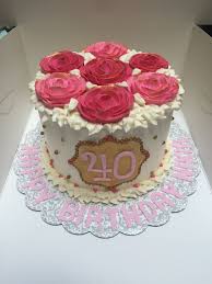 40th Birthday Cake Ideas Rose Gold Pink Gold And White 40th Birthday Cake W Italian Buttercream Rosettes 40th Birthday Cakes Italian Buttercream Cake