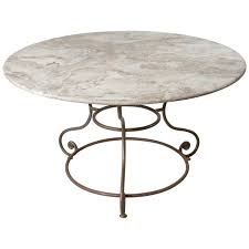 French Large Round Iron Base Garden Table With Exceptional Marble Top Iron Table Garden Table Table