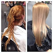 Massive Corrective Color For This Natural Blonde Who Has Box Dyed Her Hair Red And Tried To Strip It Red Blonde Hair Blonde Hair With Red Tips Dyed Blonde Hair