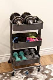 From resistance bands to weights, this diy home gym organizer can hold it all. Mini Home Gym Storage Ideas For Weights Ikea Hack Raskog Unit Kylie M E Design Workout Room Home Home Gym Decor Gym Room At Home