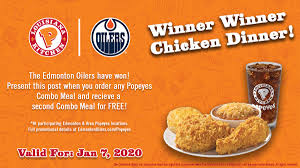 Click here to search for more savings from popeyes. Edmonton Oilers On Twitter Winner Winner Another Big Oilers Victory Tonight In Toronto Means You Can Get A Free Combo Meal With The Purchase Of A Combo Meal Tomorrow At Participating