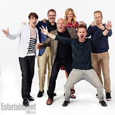 Rj Mitte Producer Vince Gilligan Dean Norris Anna Gunn Aaron Paul Bob Odenkirk Of Breaking Bad At San Diego Comi Breaking Bad Breaking Bad Cast Bad Comics